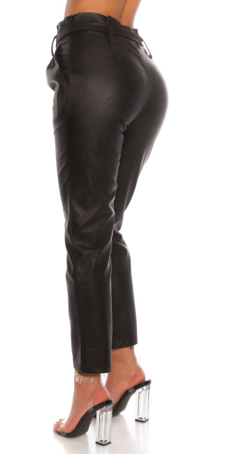 Sexy lederlook broek met riem zwart